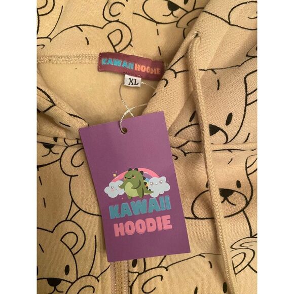 Brown bear kawaii oversized XL ZIP up hoodie cozy - Picture 2 of 7